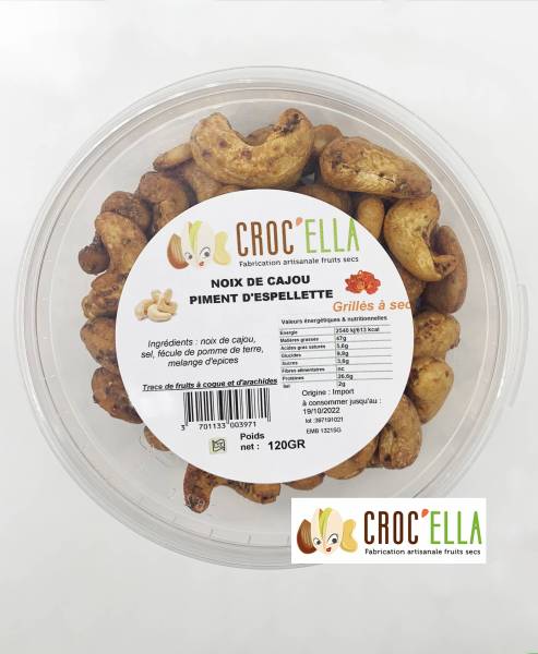 Roasted Cashews with Espelette Pepper - 120g for Wholesalers and Distributors in France